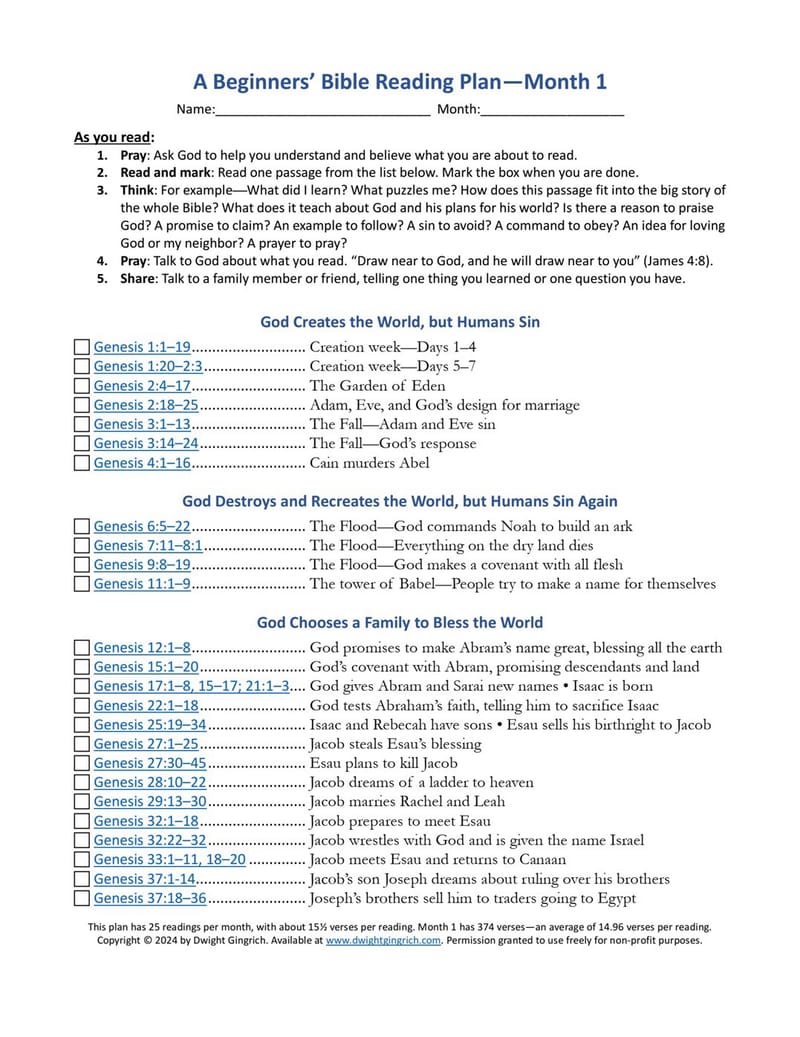 A Beginners' Bible Reading Plan