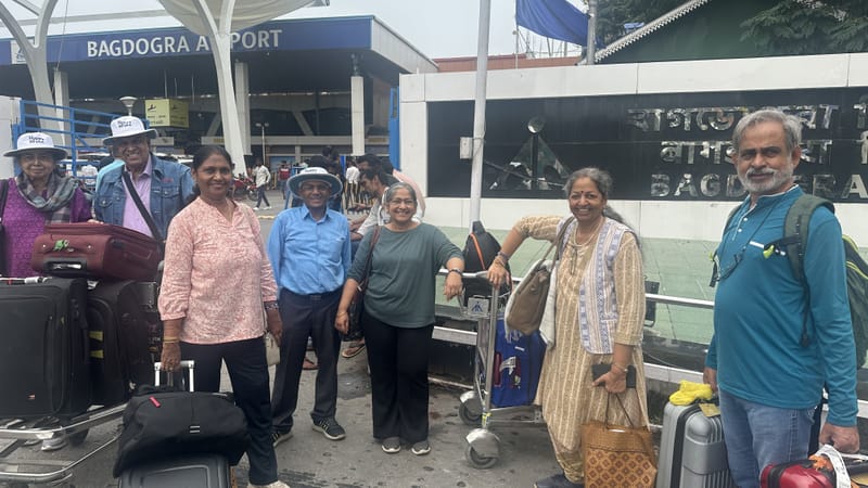 Happy 60 plus travelers enjoying their trip