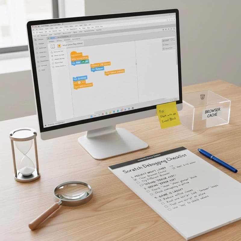 Scratch debugging checklist, error 429 solution, code blocks, and troubleshooting tools