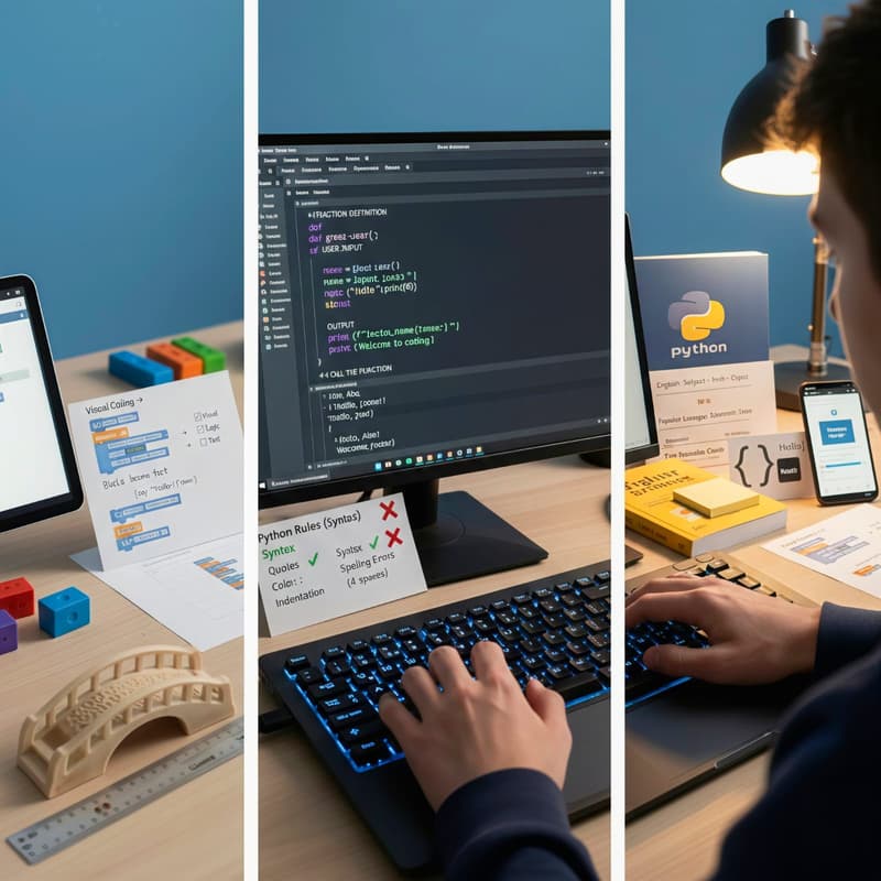 Student writing code in Python to avoid common coding errors