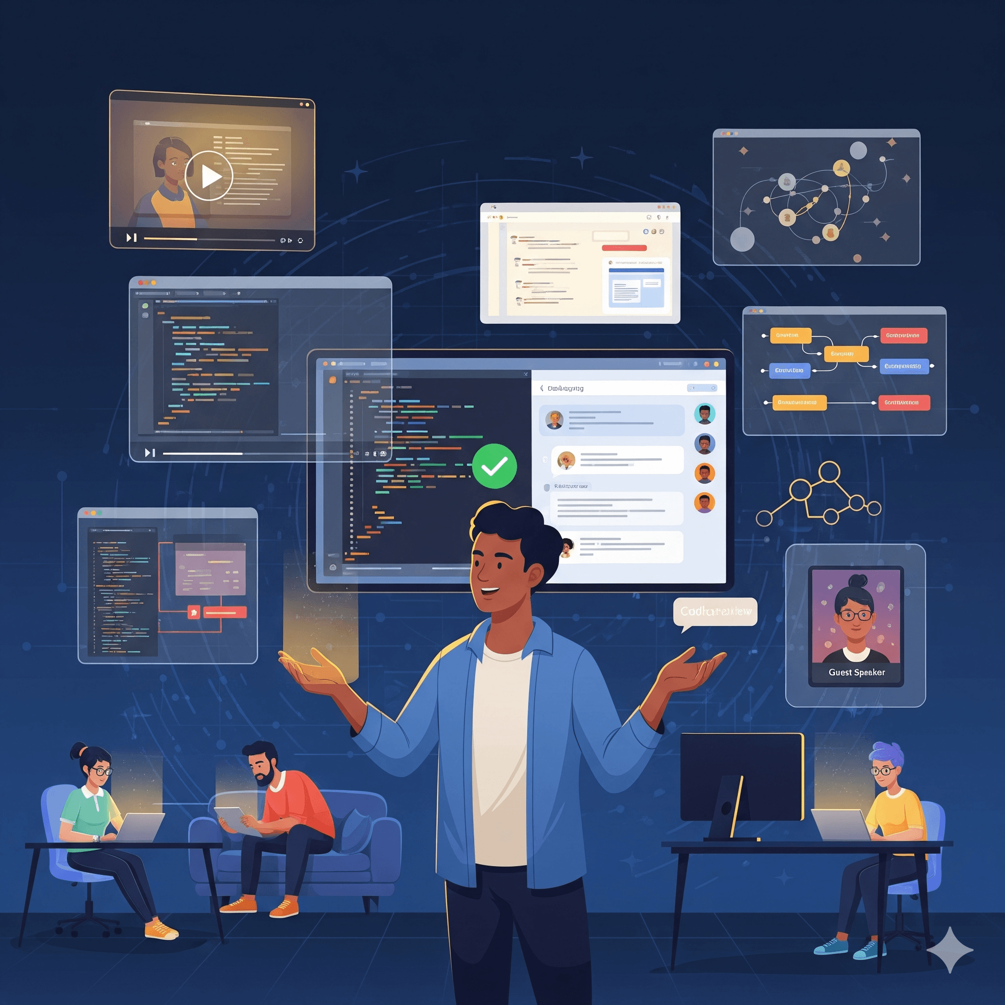 Lines of code symbolizing the structure and knowledge needed to build a successful career in technology