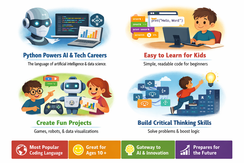 kids learn Python coding — child smiling while completing a coding challenge on screen