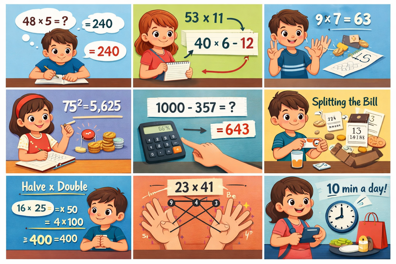 Vedic maths for kids — student working through a Vedic multiplication technique in an online class