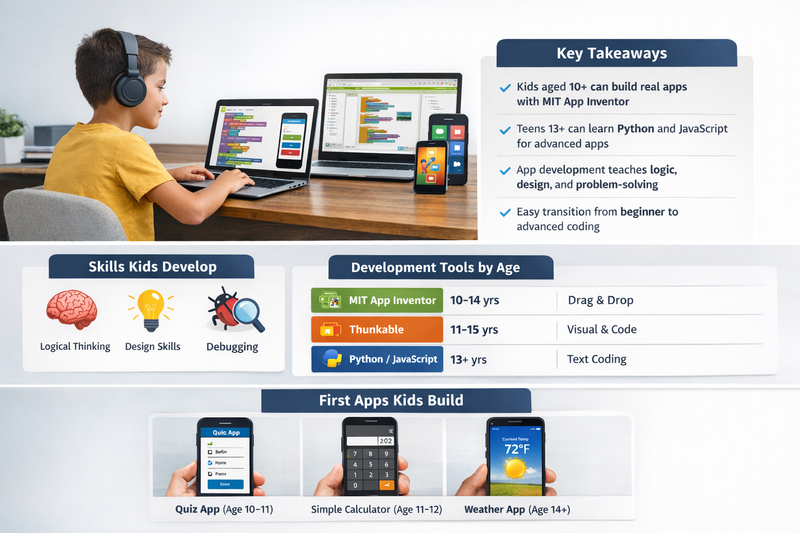 app development for kids: MIT App Inventor project shown on a tablet screen built by a child student