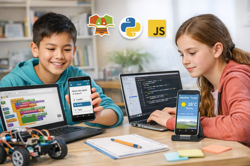 app development for kids: child holding a phone showing an app they built themselves