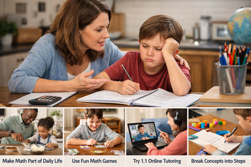 improve math skills for kids: child in a 1:1 online maths session with a Codeyoung instructor, working through a fractions problem