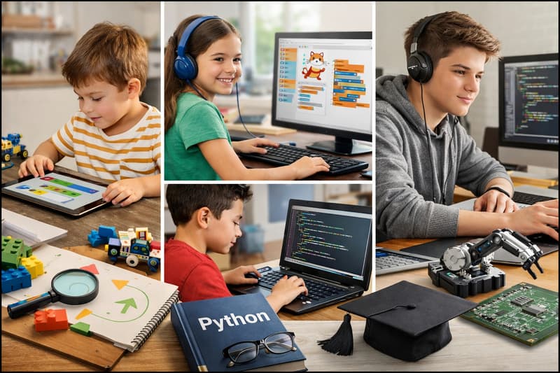 is my child ready to learn coding: parent sitting with child at laptop, both looking at a coding screen with curiosity
