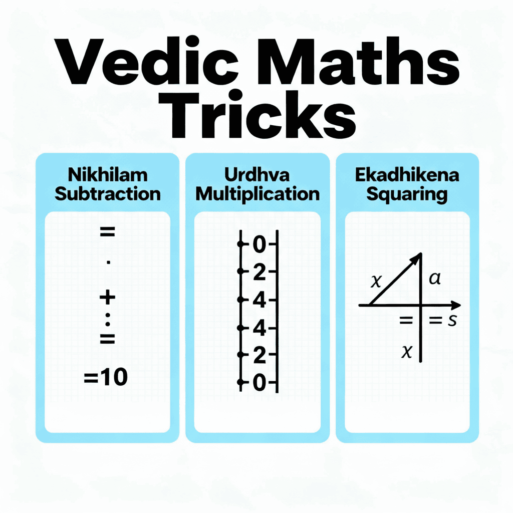 Vedic maths tricks: Nikhilam subtraction, Urdhva multiplication, Ekadhikena squares, simplify numerical calculations for students