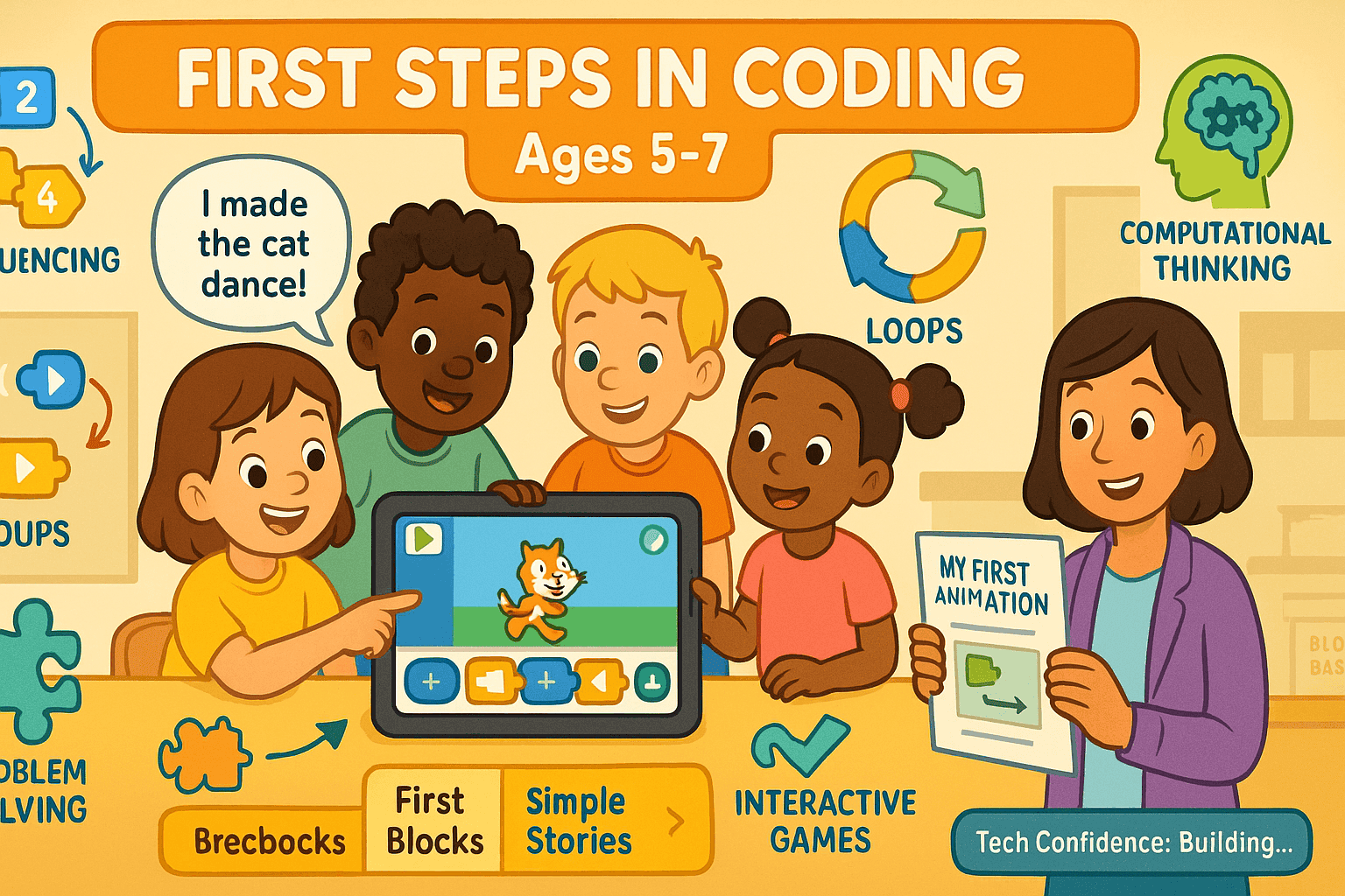 Kids aged between 5 to 7 learning coding through ScratchJr