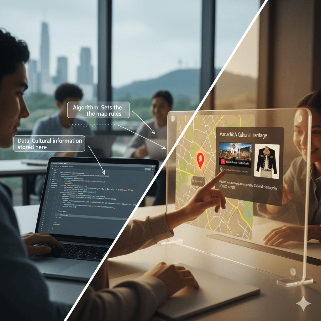 Students using  tech to explore global topics