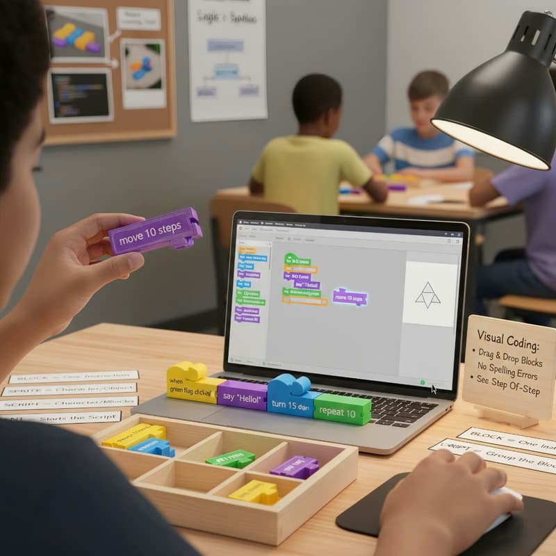 Learning visual coding with a block based programming language