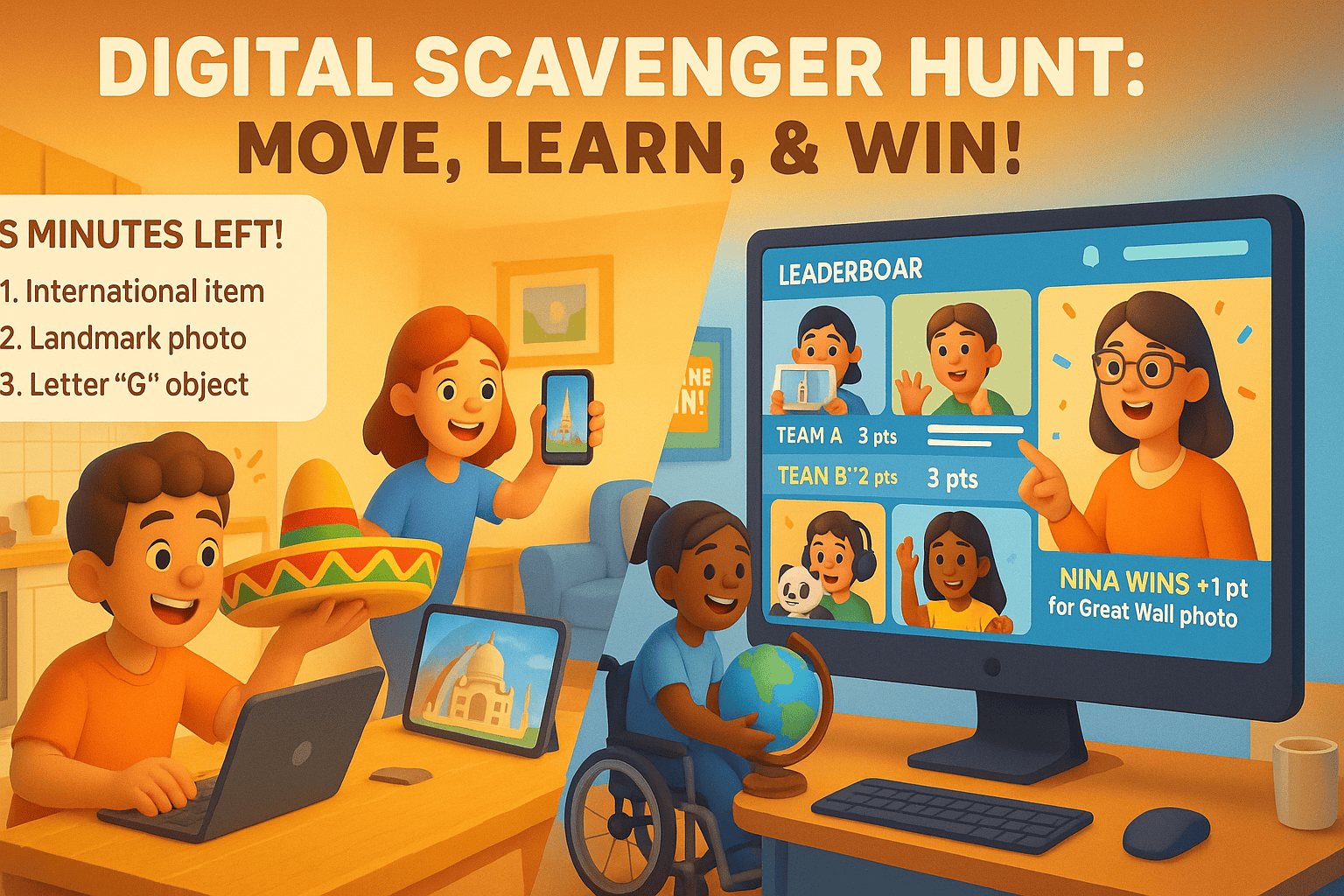 Fun classroom learning game with student avatars, team challenges, and instant points for correct answers