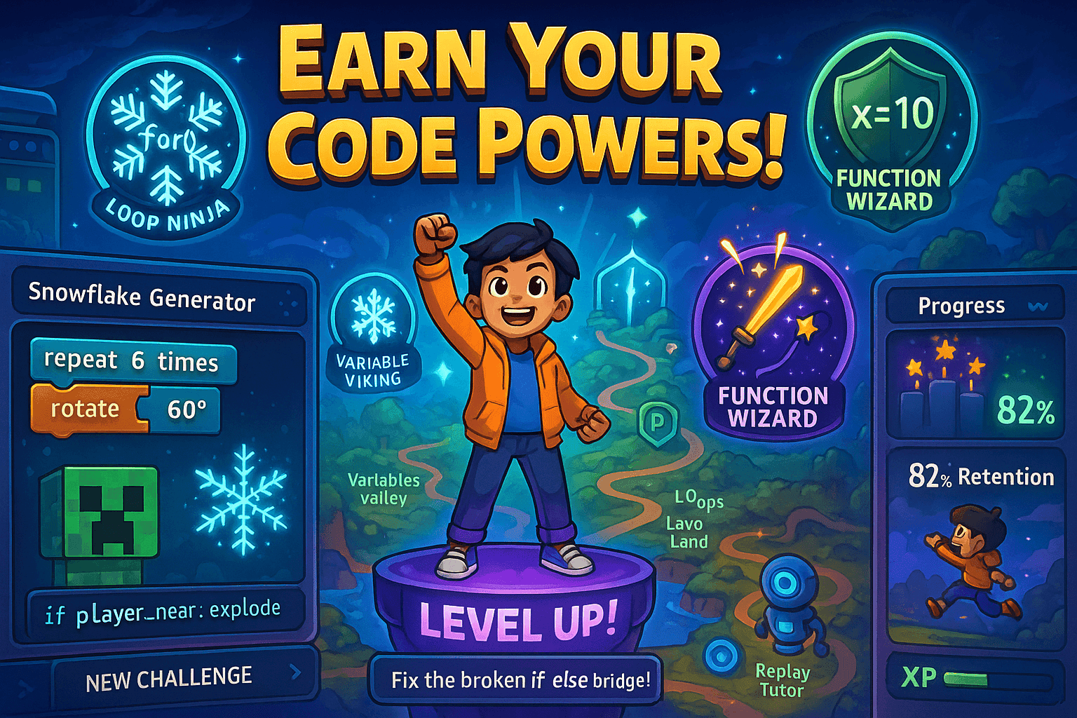 kids earning code powers by enhancing his skill