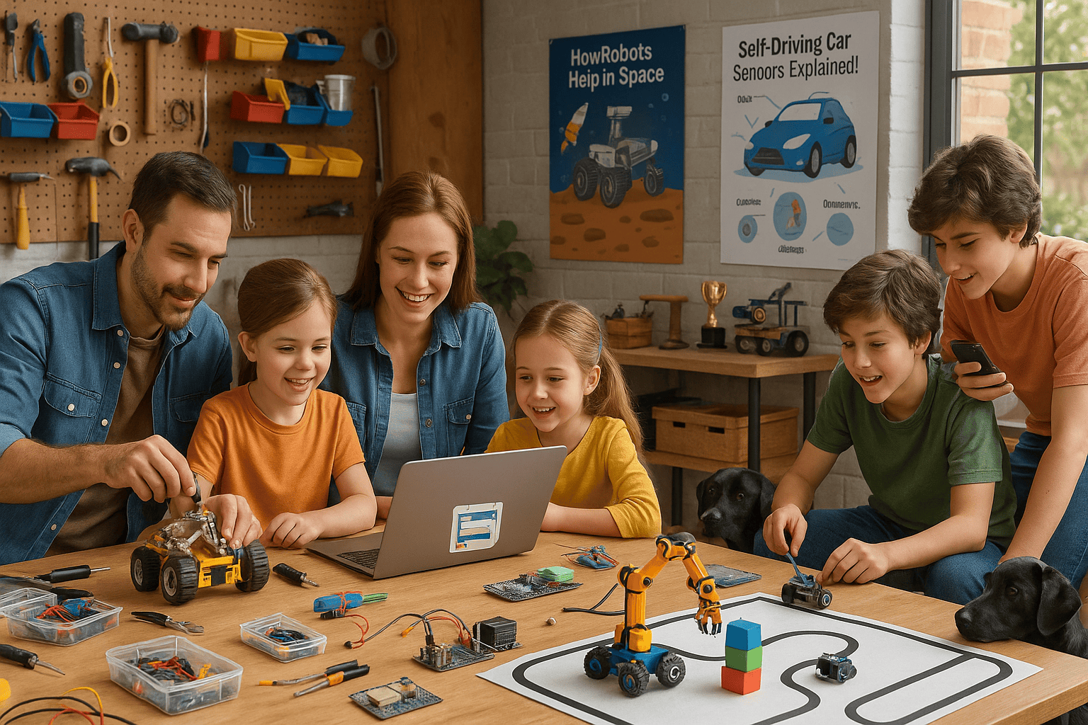 Family robotics programs building machines and learning programming languages together at home