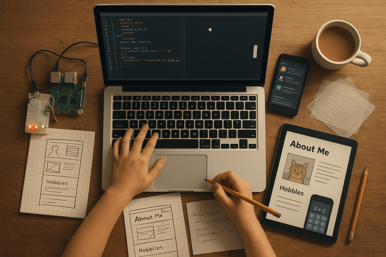 A student's personal website project with an about me page and hobbies section to generate leads