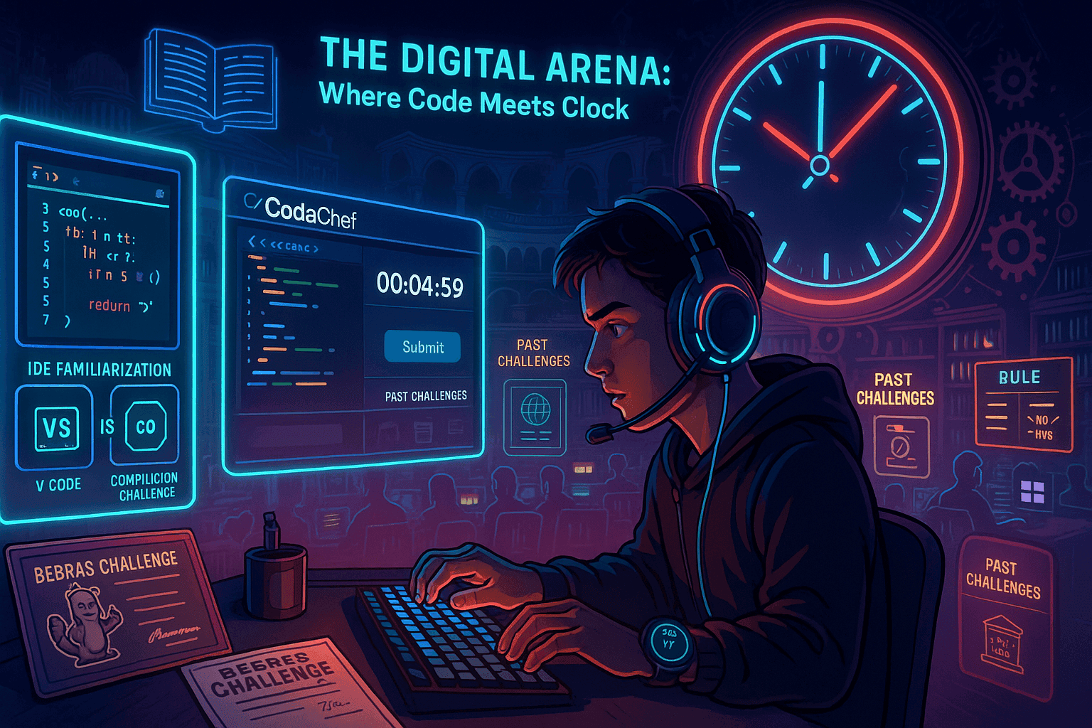 student using various platforms to get familiar with coding competition environment