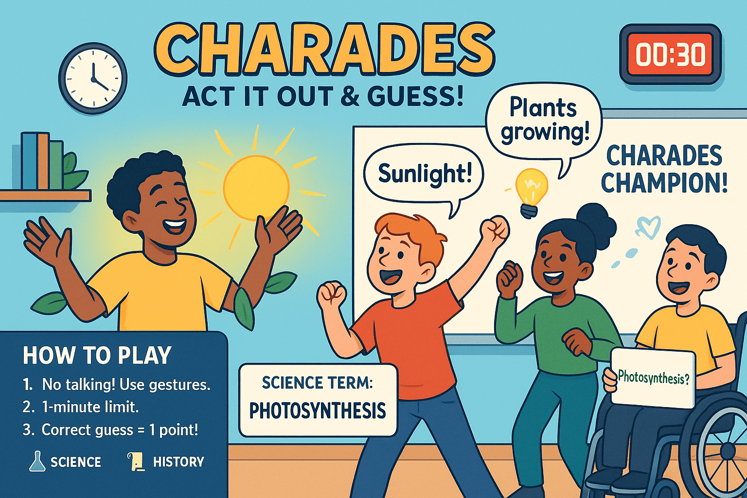 Interactive Bingo game for classroom learning featuring educational subjects and student engagement