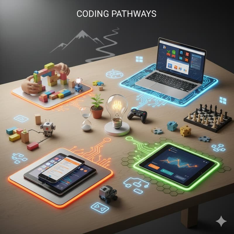 Coding language paths for app development and game development goals