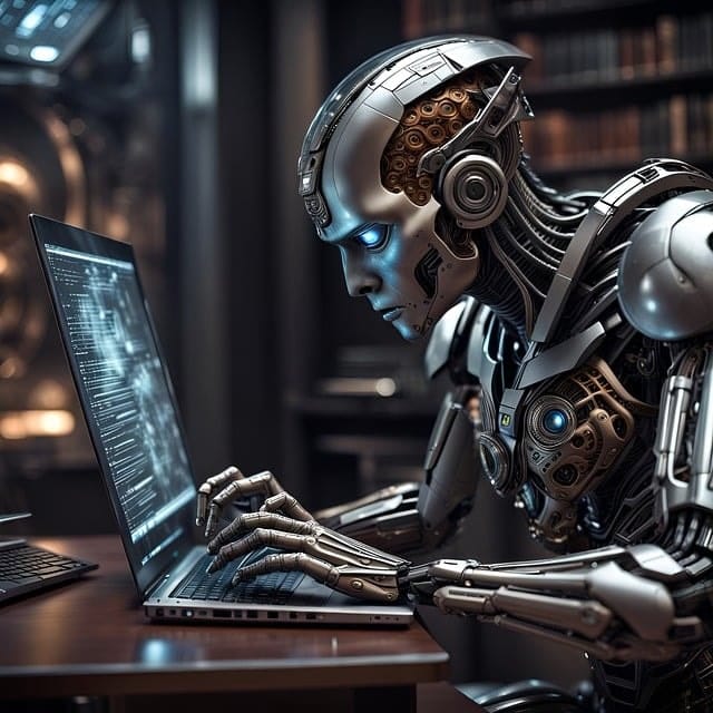 ai generated robot using laptop