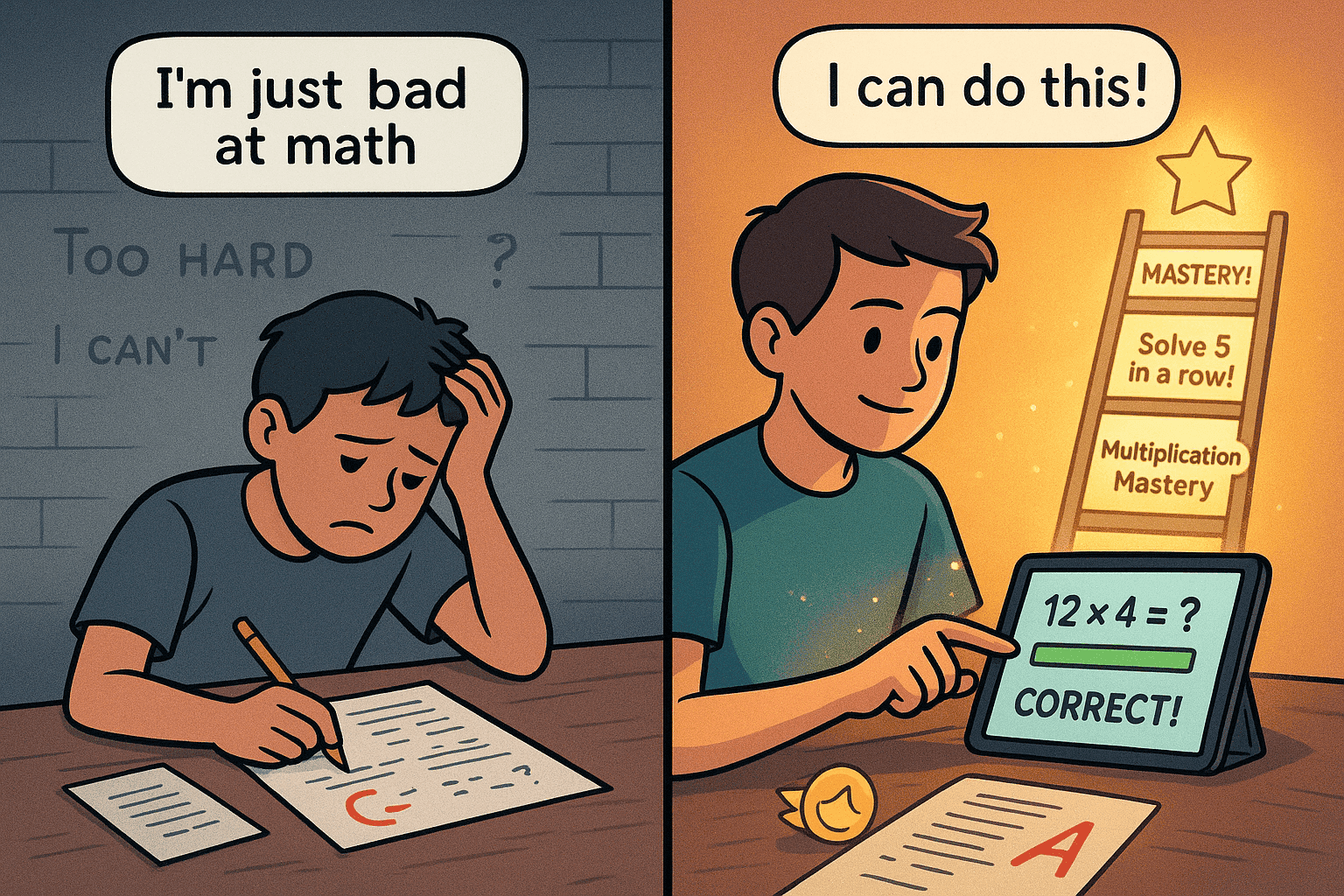 Student shifts from math homework stress to learning fun with online math practice, games, and confidence