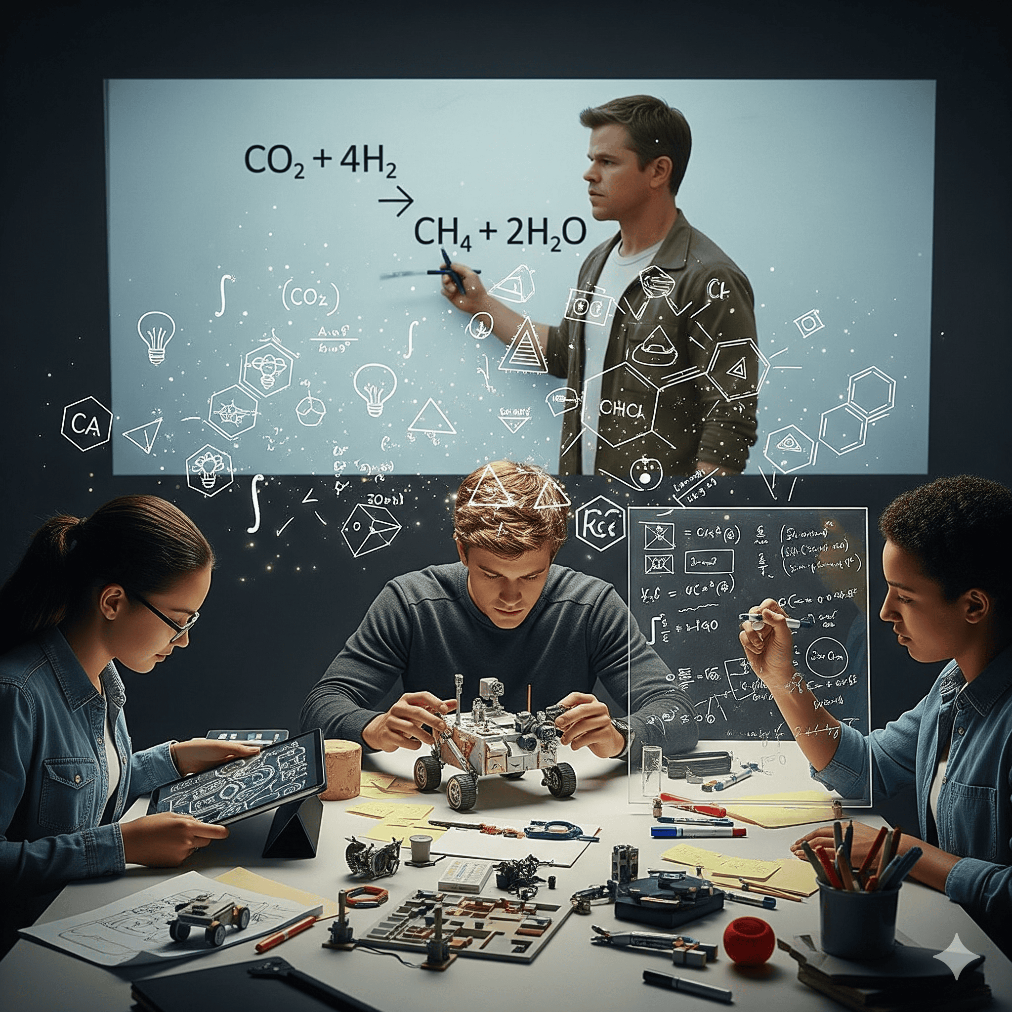 Students approach math with science projects, connecting arithmetic and ethics to life, learning, and the future