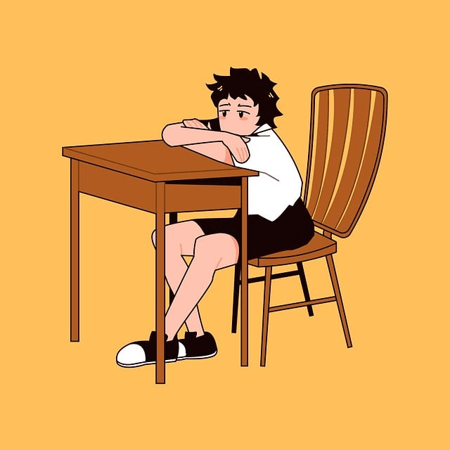 boy, child, kid, childhood, young, sitting, student, school, studying, tired, lazy, sleepy, cartoon