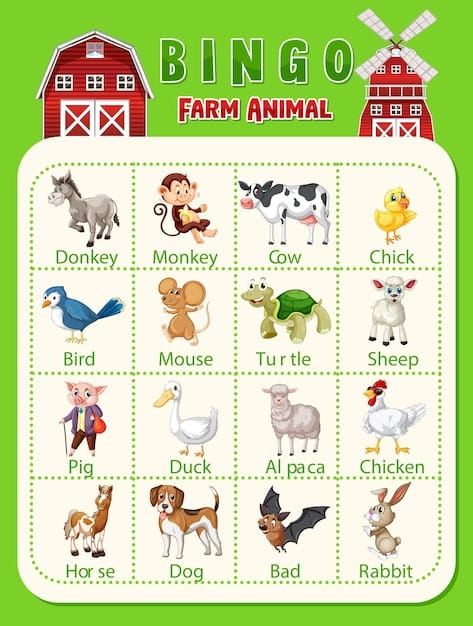 Free Vector bingo game with farm animals theme