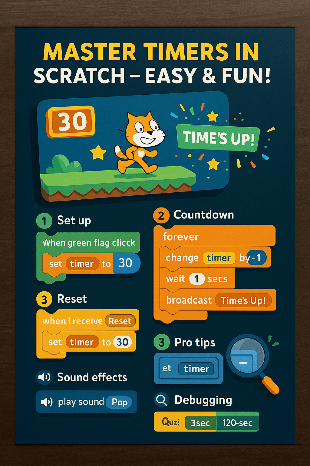 the picture depicts master timers in scratch with fun