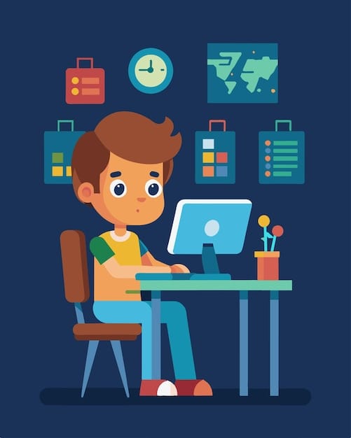 Vector a child sitting at a desk engrossed in their coding project as they design and create their own