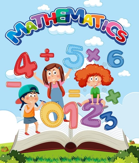 Vector children cartoon character with math and number theme