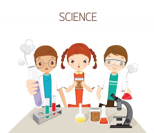 Vector children learning in science class experimenting, student back to school