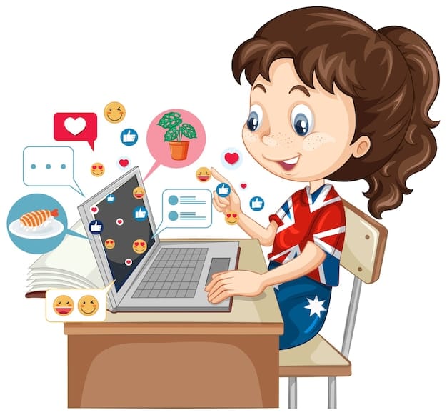Free Vector children with social media elements on white background