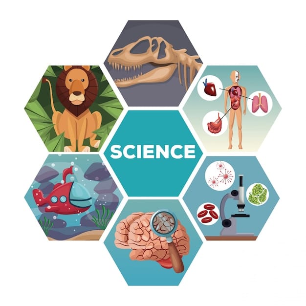 Color geometric abstract figures with icons world evolution of science