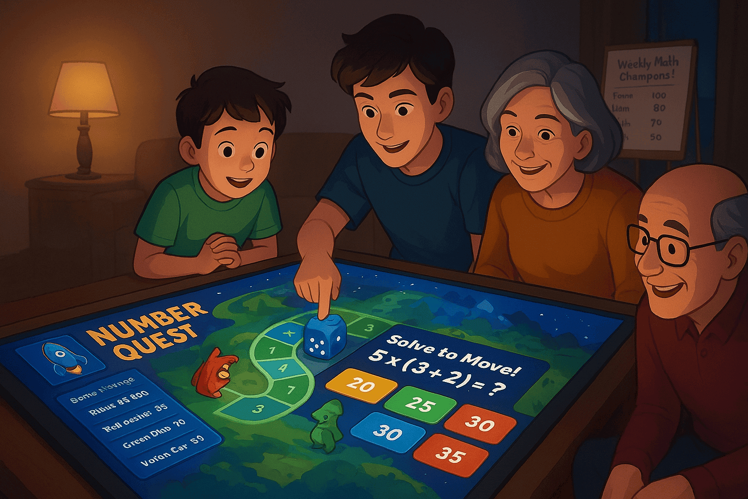 Family enjoying fun math games online to build math skills, confidence, and practice students love