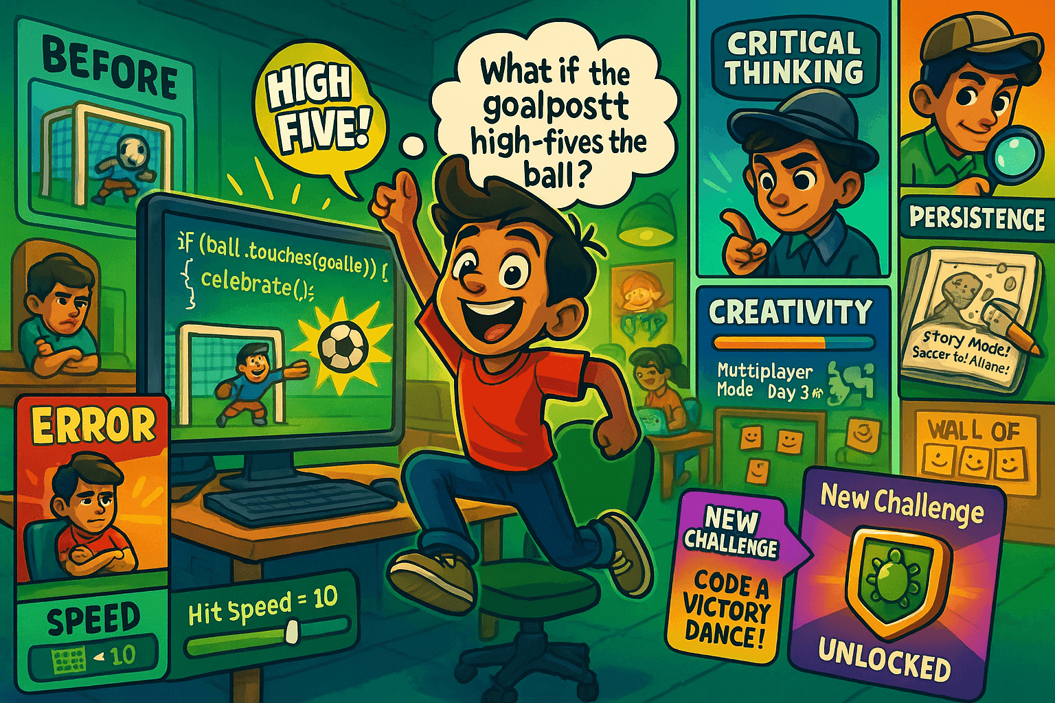 kids improving skills like creative thinking,critical thinking,presistence