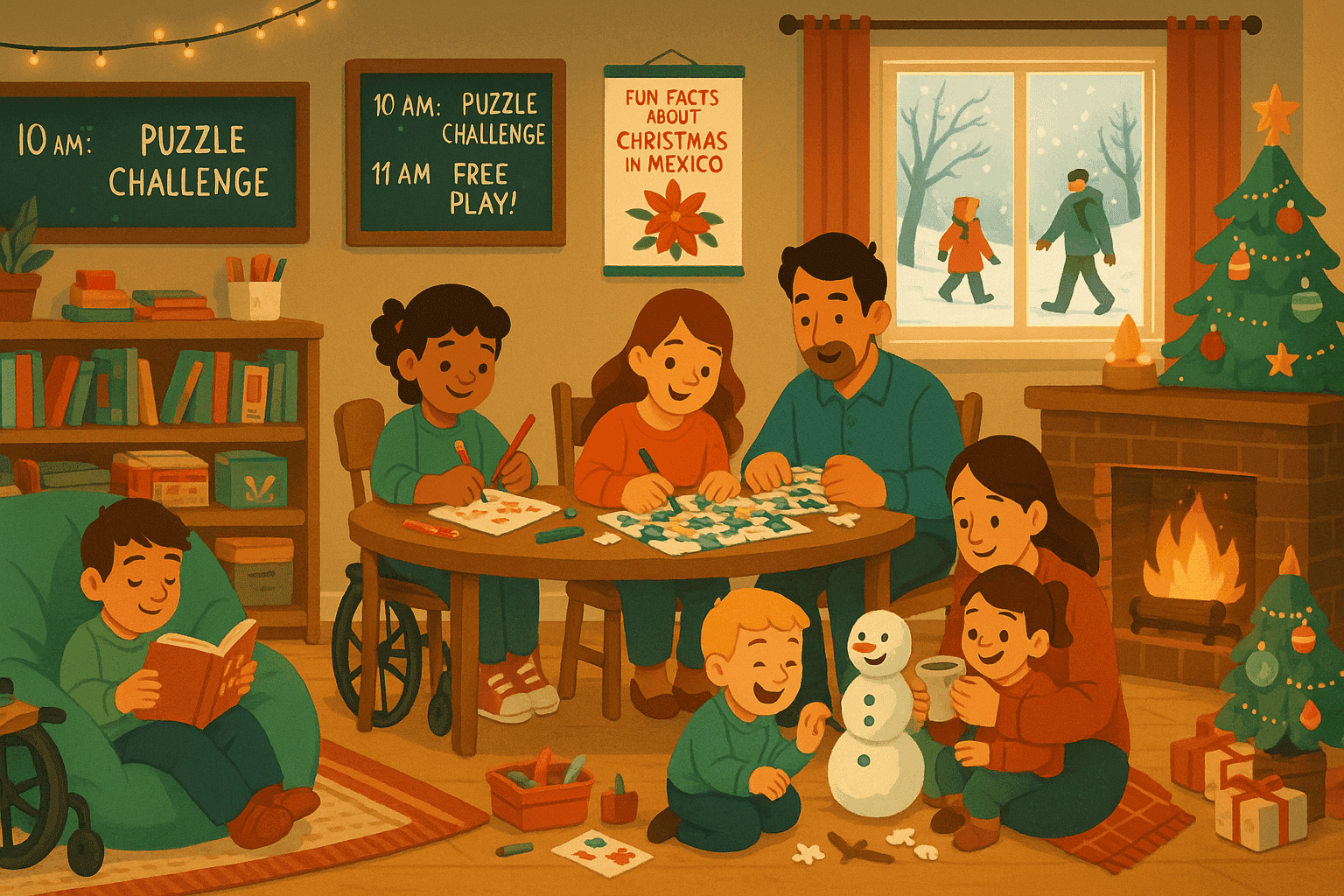 kids planinng holiday sessions along with their parents in christmas season