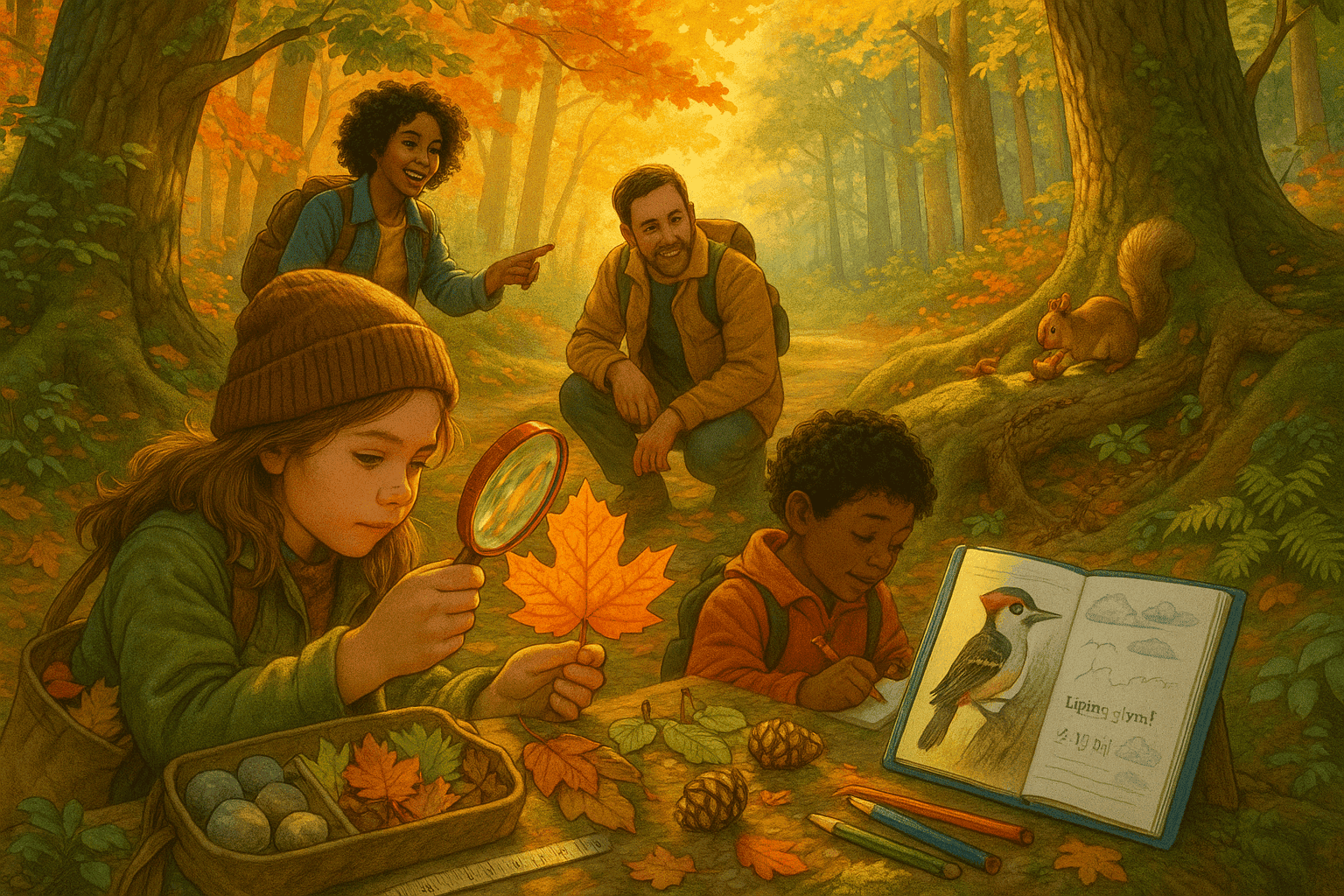 kids exploring the nature along with their father and mother