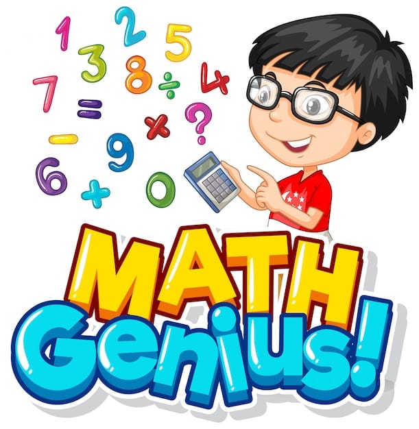 Free Vector font design for math genius with boy and numbers