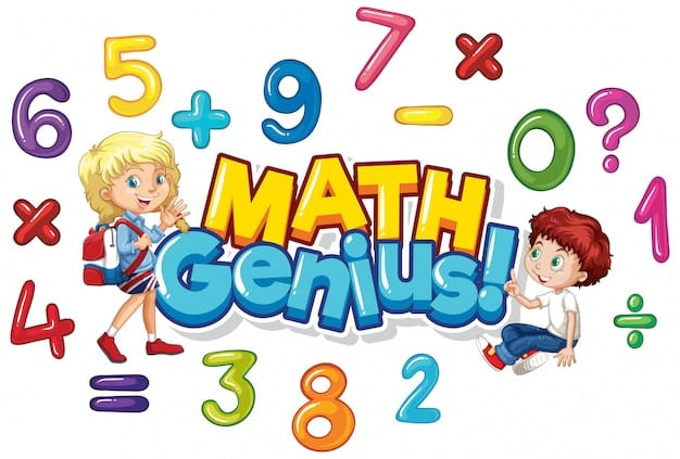 Free Vector font design for word math genius with happy kids
