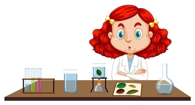 Free Vector girl in science gown sitting at the table