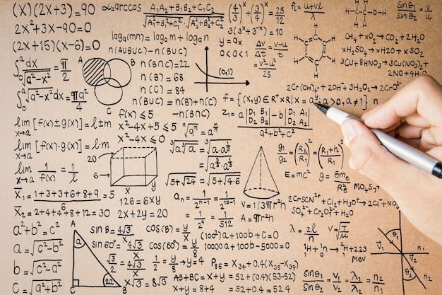 Photo hand writing math formula on brown paper or education background