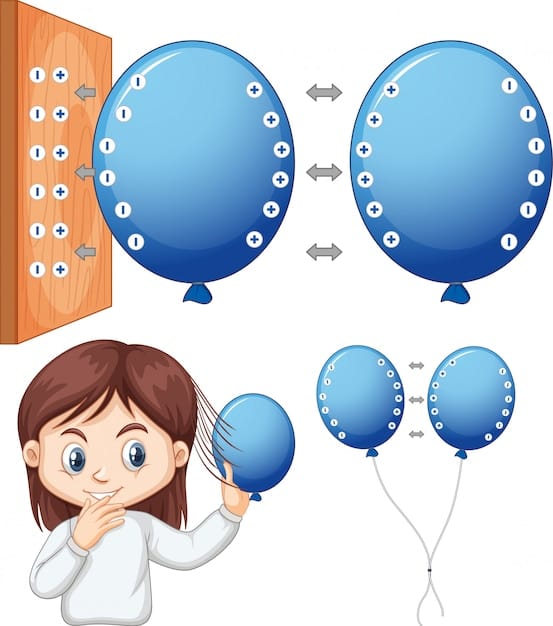 Free Vector happy girl experimenting electrostatic with balloon