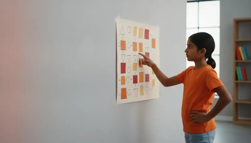 Young learner practising Vedic Math number tricks with pen and paper
