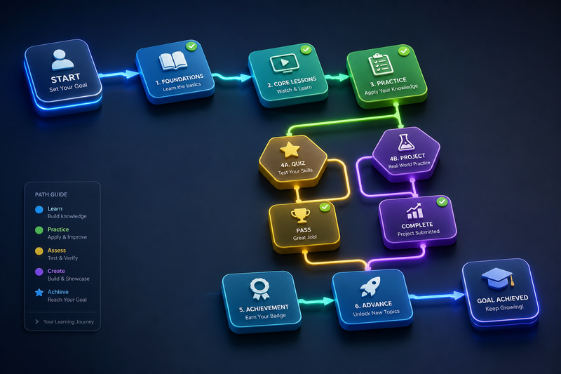 Simple flowchart showing how parents choose a coding app by age, skill level, device, learning goal, and progression from block coding to Python or app development.