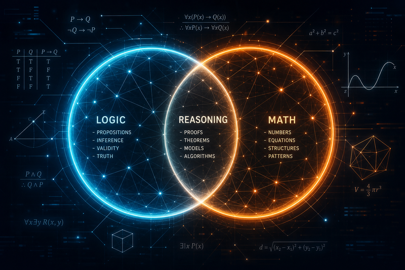 Diagram showing overlap between coding, math tutoring, and STEM skills for kids, including logic, pattern recognition, sequencing, and problem-solving