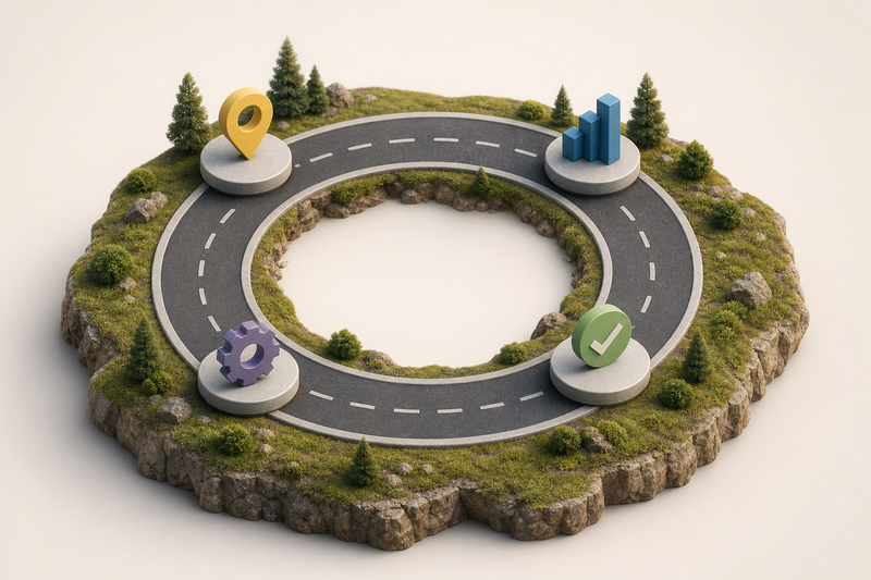 Step-by-step visual roadmap showing how kids get started with Scratch from creating an account to building and sharing a first project