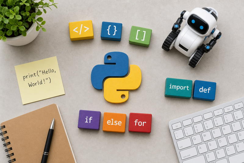 Comparison graphic of Scratch, Python, Blockly, app development, and robotics tools with labels for visual learning, structure, and hands-on engagement