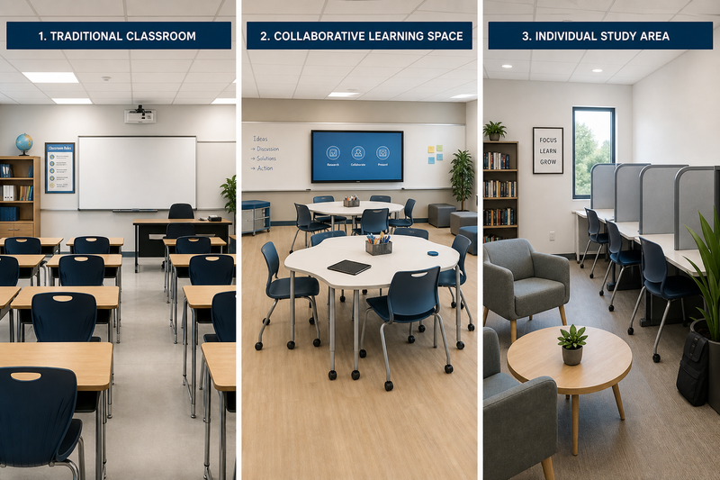 Comparison graphic showing self-paced, live instructor-led, and hybrid coding class formats with differences in flexibility, feedback, collaboration, and structure