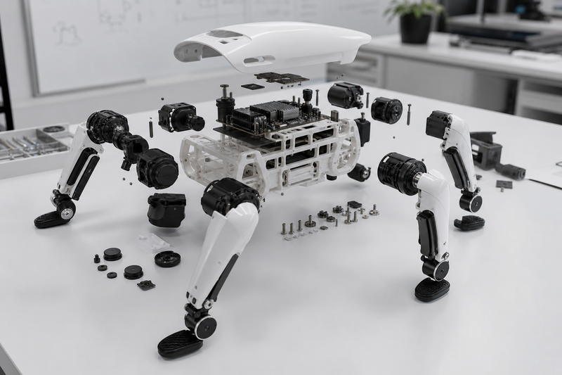 Infographic showing the five core pillars of robotics for kids: mechanics, electronics, programming, sensors, and actuators, connected within a simple robot diagram.
