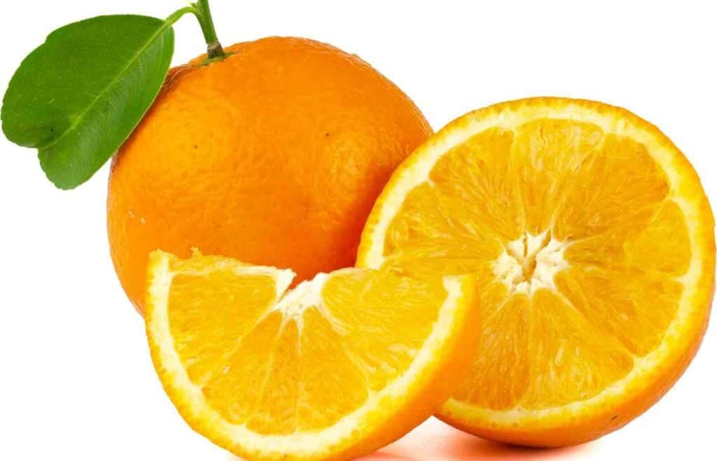 Orange slices for a fizzy acid-base reaction in a fun science experiment with baking soda